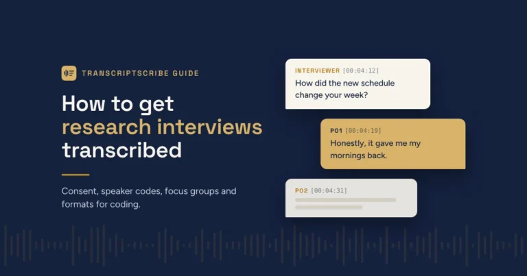 Transcript lines from a research interview, labeled Interviewer, P01 and P02 with timestamps.